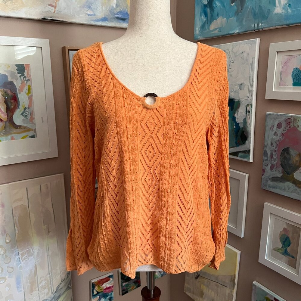 Sigrid Olsen Orange Knit Boho Top Ring Detail Size XL Y2K Fairy